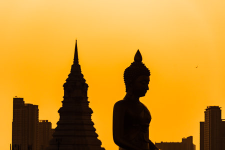 landscape of big buddha in the city large Buddha statue  in Bangkok Wat Pak Nam Phasi Charoe Thailand .の写真素材