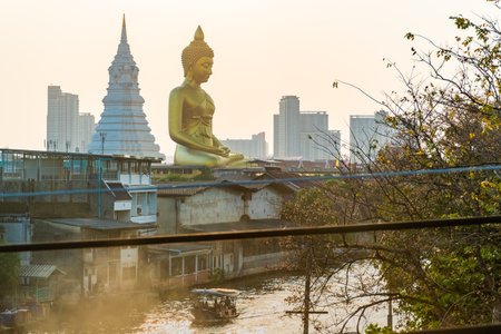 landscape of big buddha in the city large Buddha statue  in Bangkok Wat Pak Nam Phasi Charoe Thailand .の写真素材