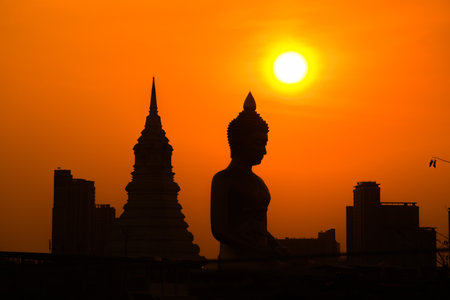landscape of big buddha in the city large Buddha statue  in Bangkok Wat Pak Nam Phasi Charoe Thailand .の写真素材