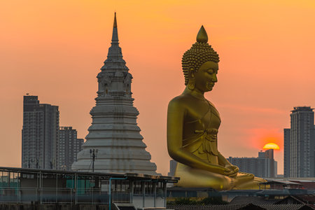 landscape of big buddha in the city large Buddha statue  in Bangkok Wat Pak Nam Phasi Charoe Thailand .の写真素材
