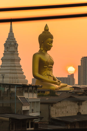 landscape of big buddha in the city large Buddha statue  in Bangkok Wat Pak Nam Phasi Charoe Thailand .の写真素材