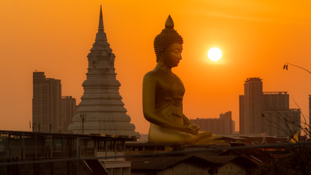 landscape of big buddha in the city large Buddha statue  in Bangkok Wat Pak Nam Phasi Charoe Thailand .の写真素材