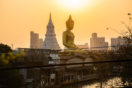 landscape of big buddha in the city large Buddha statue  in Bangkok Wat Pak Nam Phasi Charoe Thailand .の写真素材