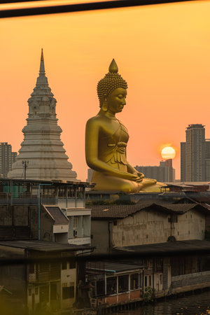 landscape of big buddha in the city large Buddha statue  in Bangkok Wat Pak Nam Phasi Charoe Thailand .の写真素材