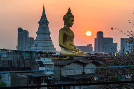 landscape of big buddha in the city large Buddha statue  in Bangkok Wat Pak Nam Phasi Charoe Thailand .の写真素材