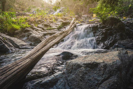 Khlong Nam Lai Waterfall, Beautiful waterfalls in klong Lan national park of Thailandの写真素材