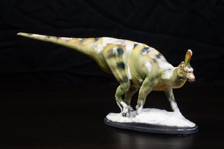 The Tsintaosaurus dinosaur  in the darkの写真素材