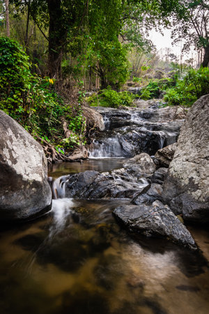 Khlong Nam Lai Waterfall, Beautiful waterfalls in klong Lan national park of Thailandの写真素材