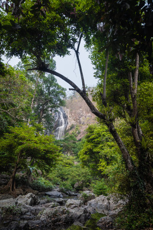 Khlong Lan Waterfall, Beautiful waterfalls in klong Lan national park of Thailandの写真素材