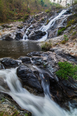 Khlong Nam Lai Waterfall, Beautiful waterfalls in klong Lan national park of Thailandの写真素材