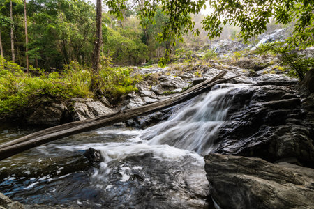 Khlong Nam Lai Waterfall, Beautiful waterfalls in klong Lan national park of Thailandの写真素材