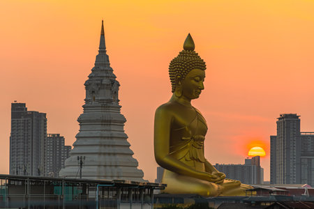 landscape of big buddha in the city large Buddha statue  in Bangkok Wat Pak Nam Phasi Charoe Thailand .の写真素材