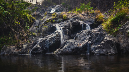 Khlong Nam Lai Waterfall, Beautiful waterfalls in klong Lan national park of Thailandの写真素材