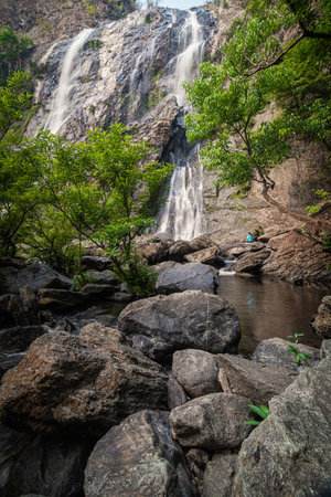 Khlong Lan Waterfall, Beautiful waterfalls in klong Lan national park of Thailandの写真素材