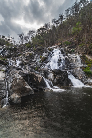 Khlong Nam Lai Waterfall, Beautiful waterfalls in klong Lan national park of Thailandの写真素材