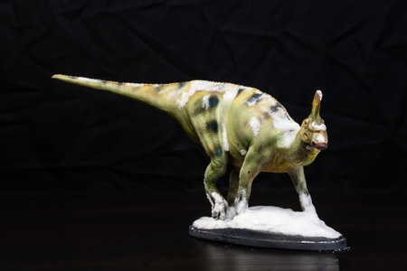 The Tsintaosaurus dinosaur  in the darkの写真素材