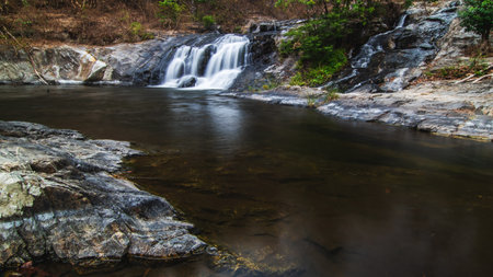 Khlong Nam Lai Waterfall, Beautiful waterfalls in klong Lan national park of Thailandの写真素材