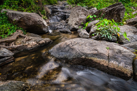 Khlong Nam Lai Waterfall, Beautiful waterfalls in klong Lan national park of Thailandの写真素材