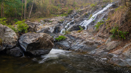 Khlong Nam Lai Waterfall, Beautiful waterfalls in klong Lan national park of Thailandの写真素材
