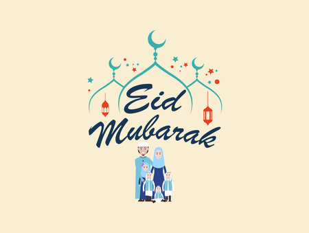 Eid mubarak greeting card  Happy eid and muslim Family Vector illustrationのイラスト素材
