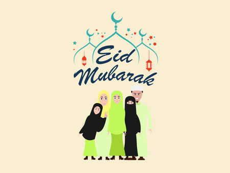 Eid mubarak greeting card  Happy eid and muslim Family Vector illustrationのイラスト素材