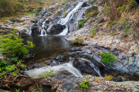 Khlong Nam Lai Waterfall, Beautiful waterfalls in klong Lan national park of Thailandの写真素材