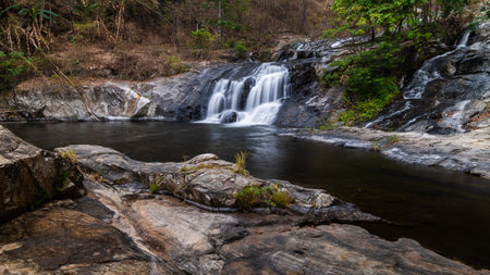Khlong Nam Lai Waterfall, Beautiful waterfalls in klong Lan national park of Thailandの写真素材