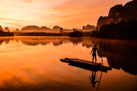 Landscape Nature View of Nong Thale Lake in Krabi Thailandの写真素材