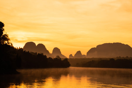 Landscape Nature View of Nong Thale Lake in Krabi Thailandの写真素材