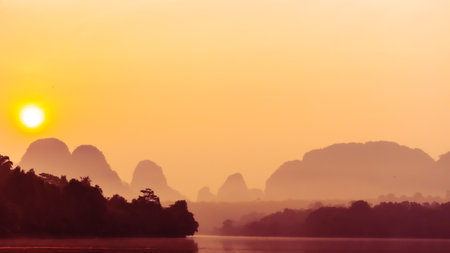 Landscape Nature View of Nong Thale Lake in Krabi Thailandの写真素材
