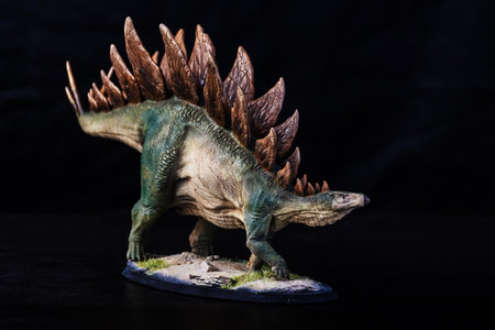 Dinosaur stegosaurus in the darkの写真素材