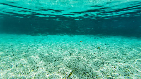underwater turquoise texture in water   wide angle viewの写真素材
