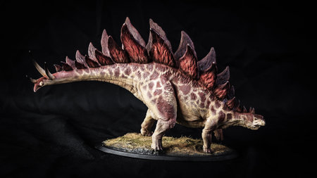 Dinosaur stegosaurus in the darkの写真素材