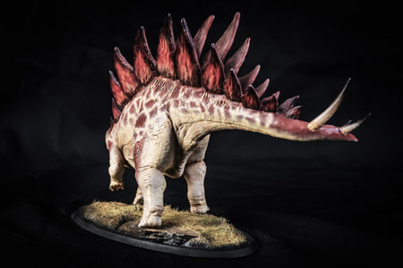 Dinosaur stegosaurus in the darkの写真素材