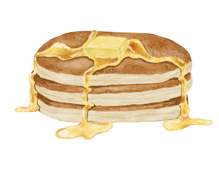Watercolor pancakes Hand drawn watercolor illustration isolated elementの写真素材