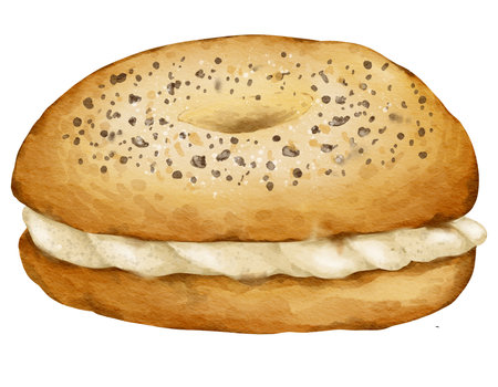 Watercolor bagel Hand drawn watercolor illustration isolated elementの写真素材