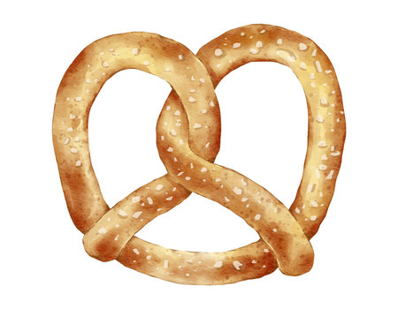 Watercolor pretzel Hand drawn watercolor illustration isolated elementの写真素材