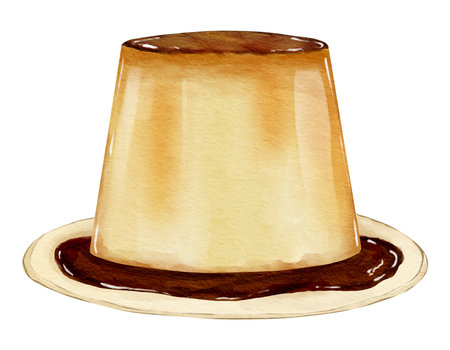 Watercolor pudding Hand drawn watercolor illustration isolated elementの写真素材