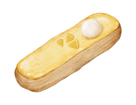Watercolor lemon eclairs Hand drawn watercolor illustration isolated elementの写真素材