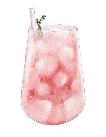Watercolor strawberry soda  watercolor illustration isolated elementの写真素材