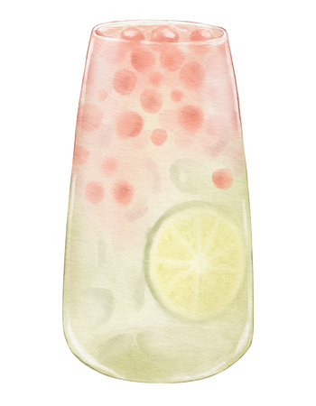 Watercolor lemon bubble tea  watercolor illustration isolated elementの写真素材