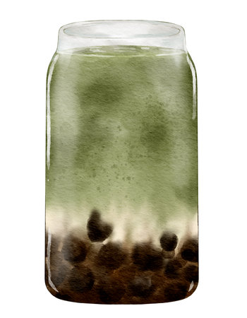 Watercolor matcha bubble tea watercolor illustration isolated elementの写真素材