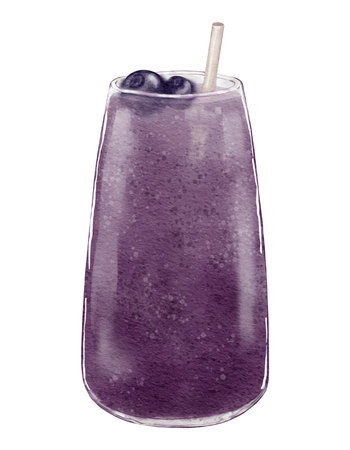 Watercolor blueberry smoothies drawn watercolor illustration isolated elementの写真素材