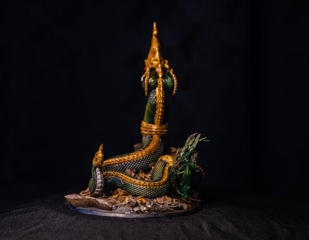 King of naga, naka Thailand dragon or serpent king in the darkの写真素材