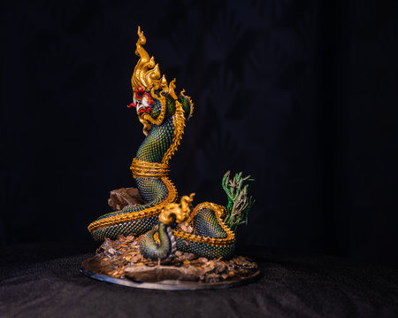 King of naga, naka Thailand dragon or serpent king in the darkの写真素材