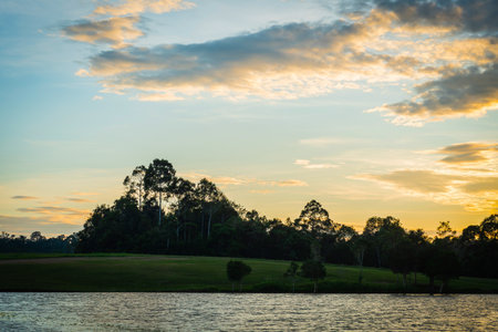 landscape of sky sunset and Reflection of waterの写真素材
