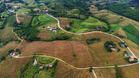 High angle view Aerial photograph of mountainの写真素材