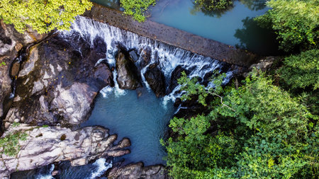High angle view Aerial photograph of waterfallの写真素材