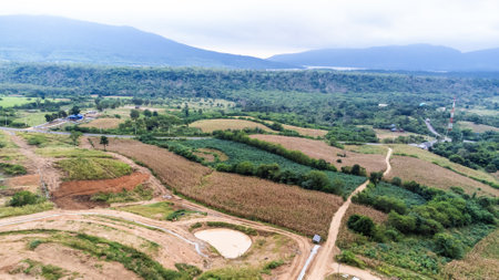 High angle view Aerial photograph of mountainの写真素材