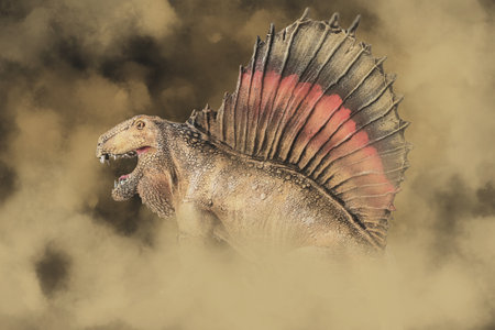 Dimetrodon ,dinosaur in the darkの写真素材